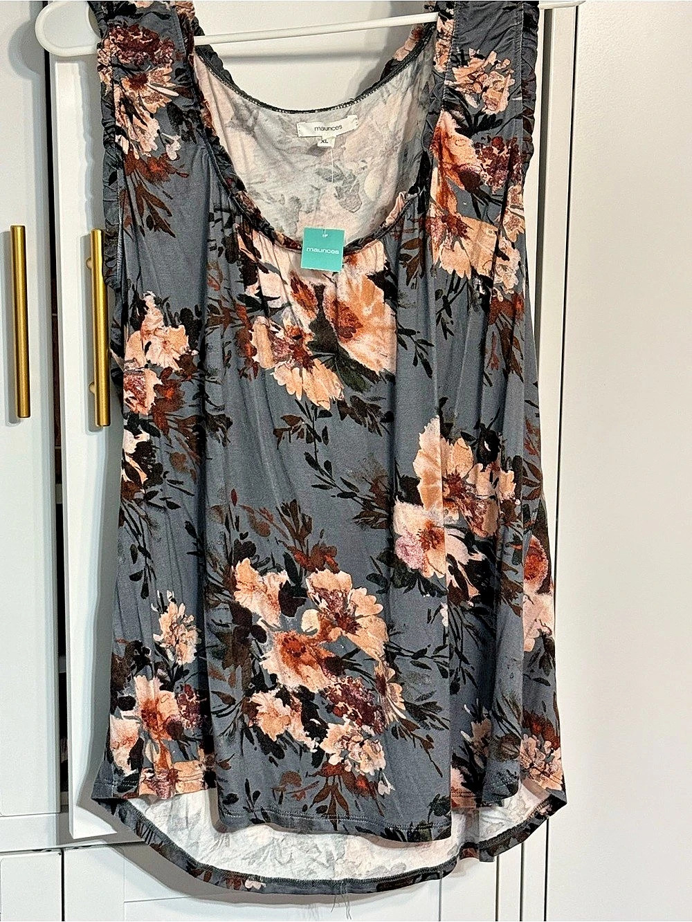 Maurices Floral Tank Top in Gray & Pink XL NWT